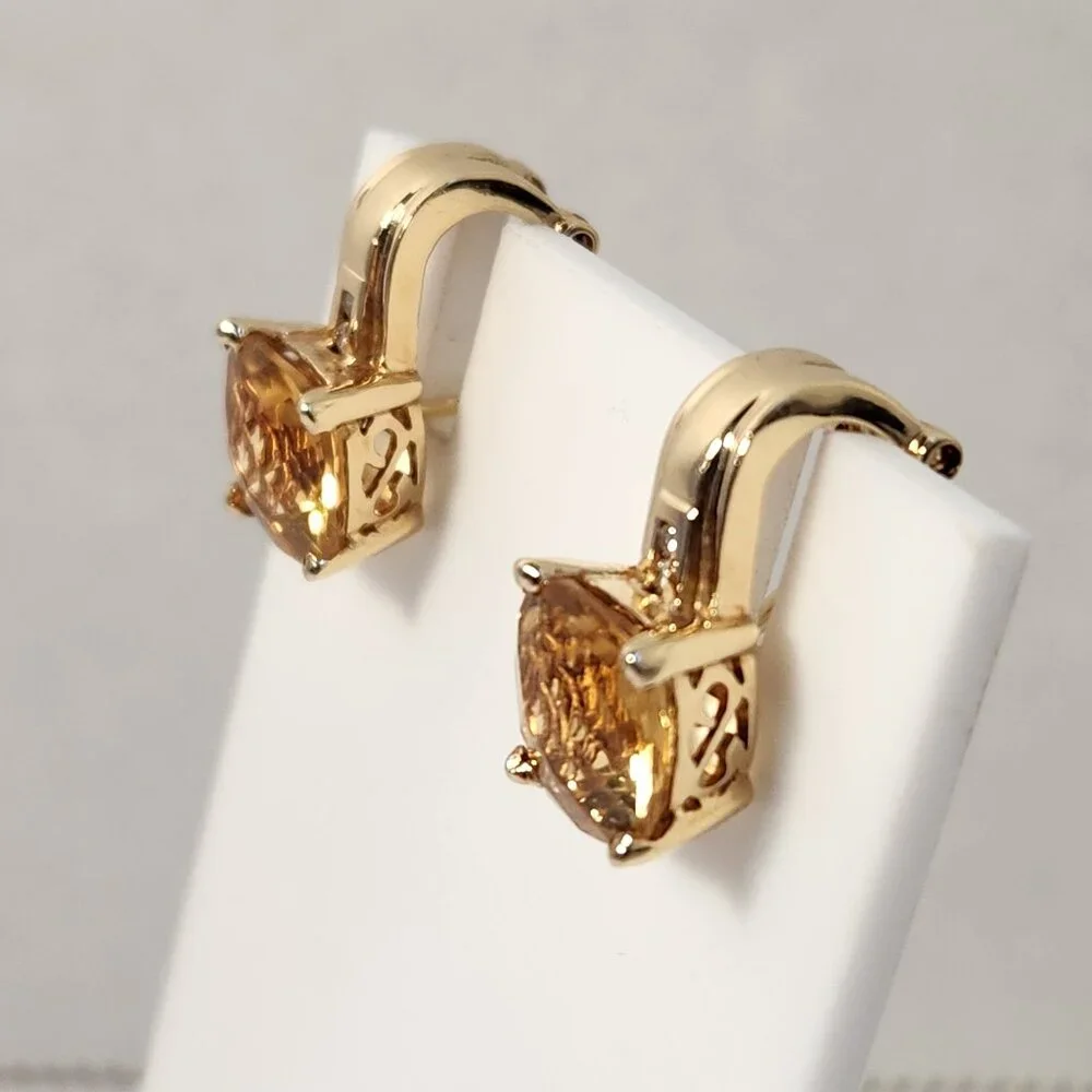 HOLD/Rosie 5.22g 14K Gold Natural Citrine Diamond Omega Back Earrings - Picture 3 of 16